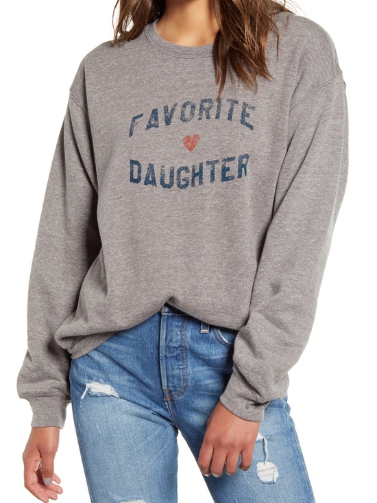 Favorite Daughter Other - Favorite Daughter Gray Crewneck Sweatshirt with Blue Logo & Pink Heart